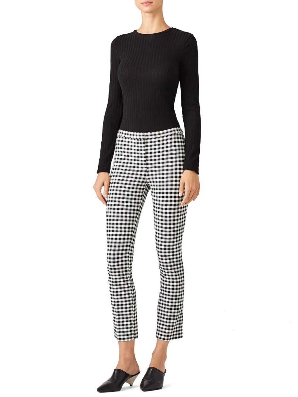 THEORY Black White Gingham Check Bi-Stretch Twill Classic Skinny Pants, Size 10